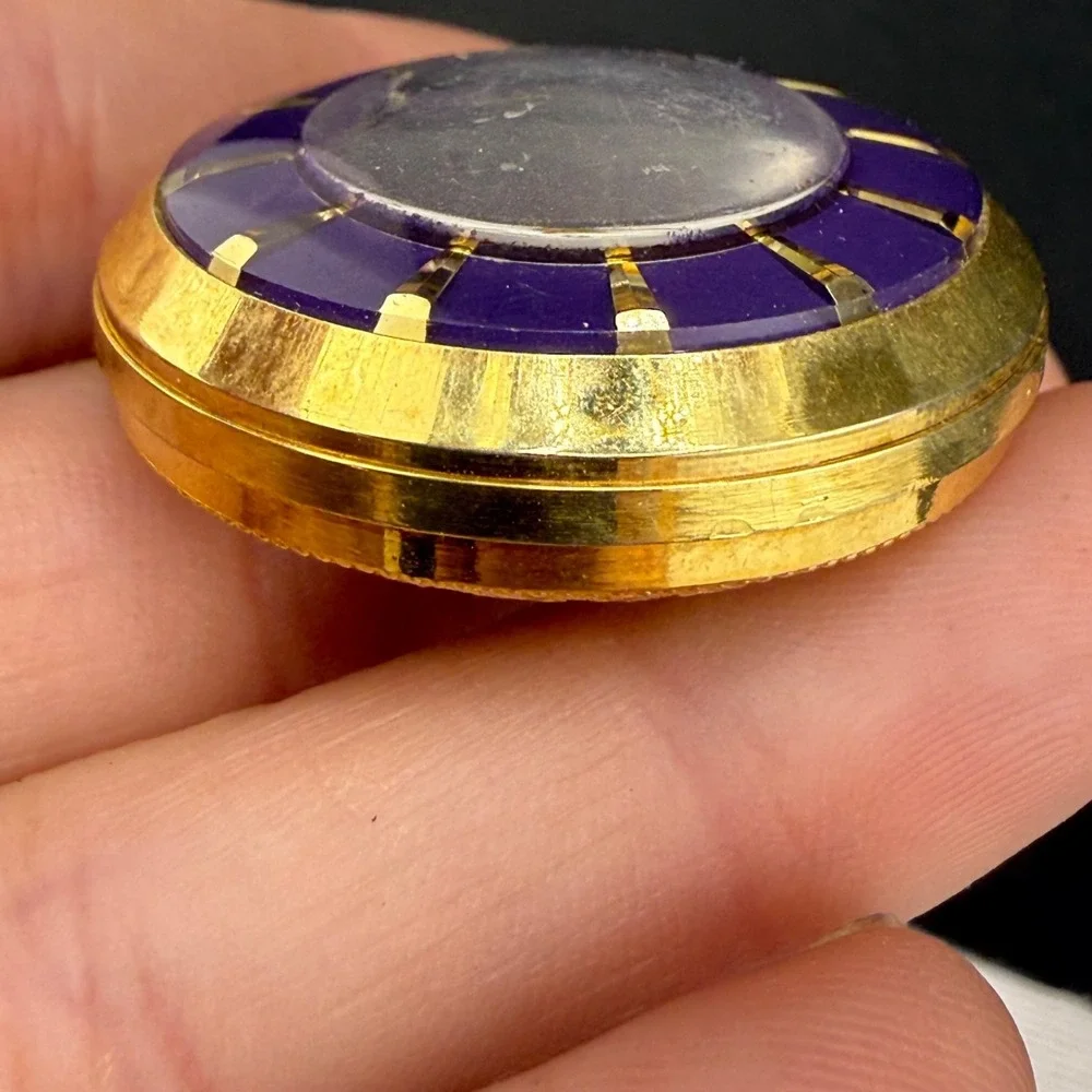 Vintage Lucerne Woman's Pocket Watch Gold Tone Blue Enamel Does Not Wind Or Tick